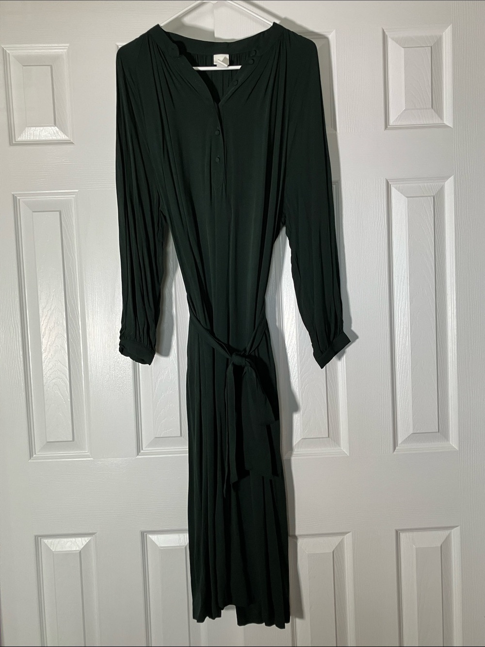 H&M Dark Green Long Sleeve Tie-Waist Maxi Dress